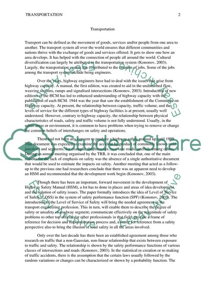 Transportation and Safety Performance Functions