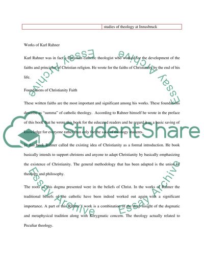 Karl Rahners Contribution for Christology