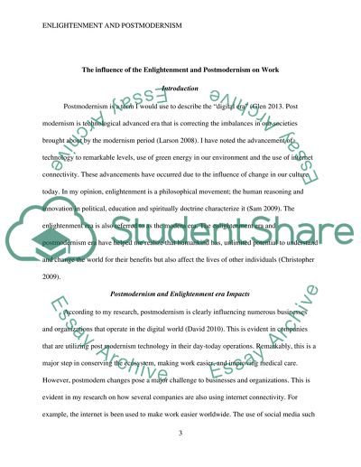 The influence of the Enlightenment and Postmodernism on Work