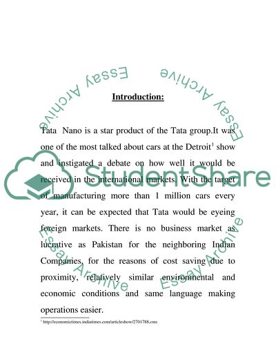 International Marketing of Tata Nano Electric Car into Japan