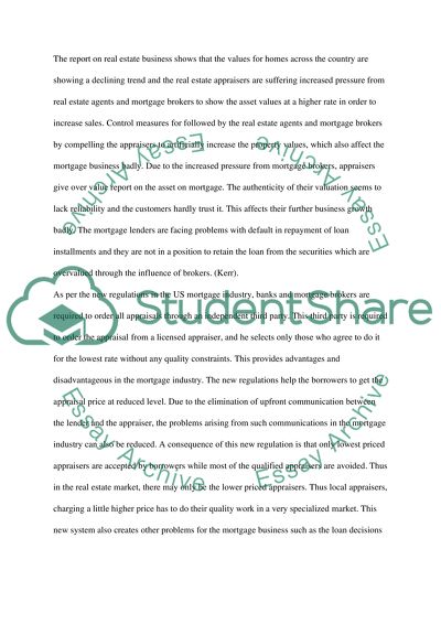 Effects of Mortgage Problems in Todays Economy on the Business of Real Estate Appraisal and Sales