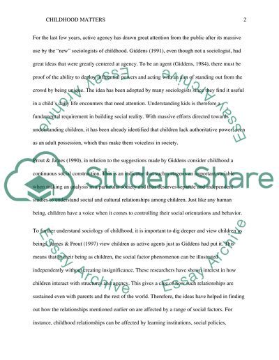 Childhood Matters: The Idea of Social Constructions