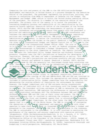 Comparison of the Role and Powers of the OMB to the CBO