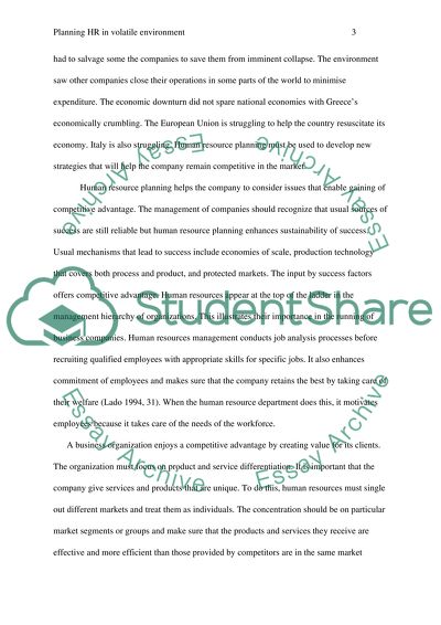 Human Resource Planning in Volatile Environmental Conditions