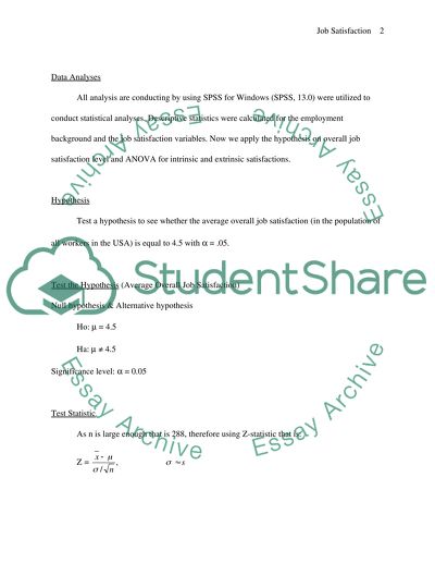 Statistics of Job Satisfaction