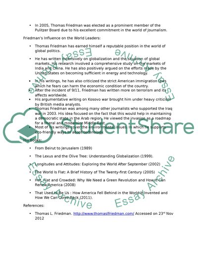 Thomas Loren Friedman in the World of Journalism