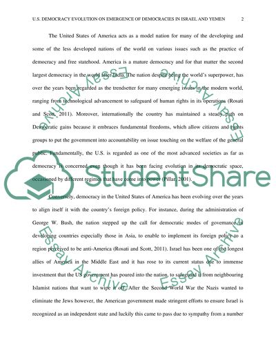 Effect of the US Democracy on the Ones of Israel and Yemen