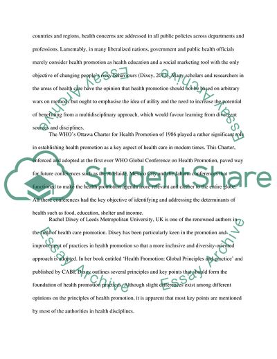 Analysis of HealthPromotion Global Principles and Practice Article by Dixey