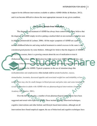 Intervention for Attention Deficit Hyperactivity Disorder