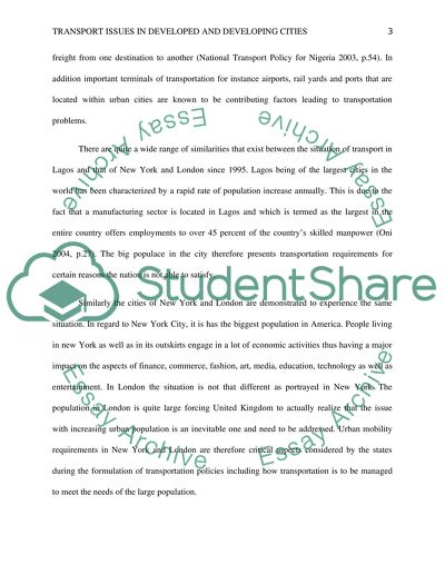 Transport issues in developed and developing cities