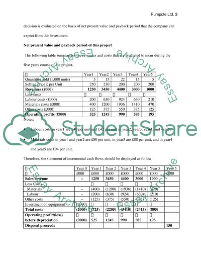 Project Valuation - Rumpole Ltd