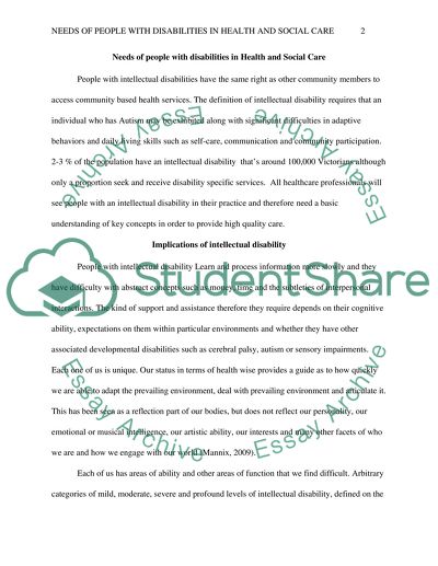 Needs of people with disabilities in Health and Social Care