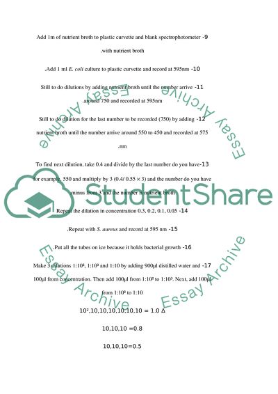 Production of a Standard Curve Between Absorbance and Direct Bacteria Account