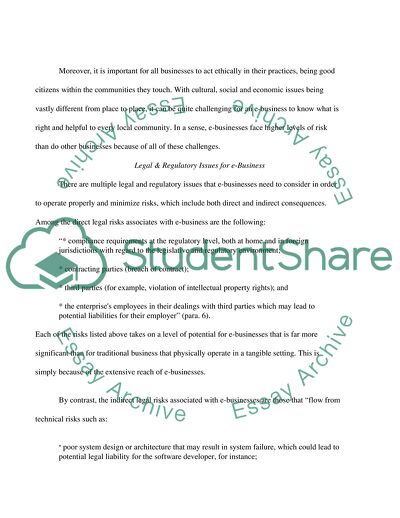 Ethical, Legal and Regulatory Issues for e-Business