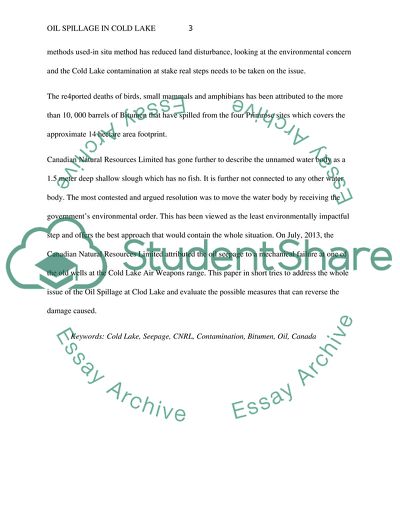 Oil Spillage in Cold Lake