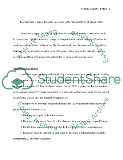 To What Extent Is Deeper European Integration in the National Interest of Britain Today