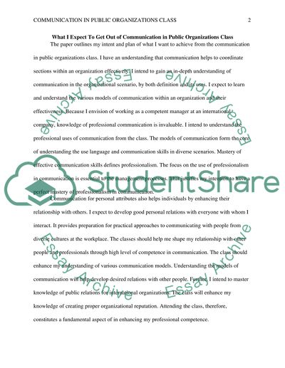 What Do I Want To Get Out of Communication in Public Organizations Class