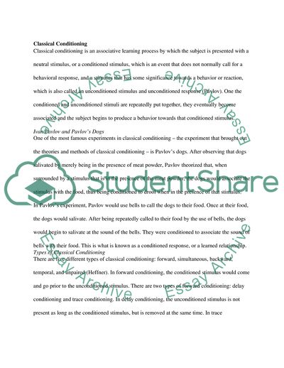 Learning and Conditioning Applied to Psychology