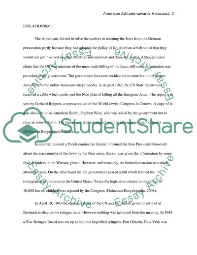 The American Lack of Involvement in the Holocaust