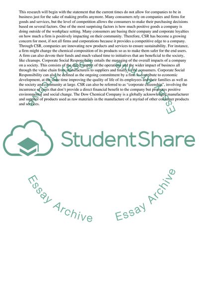 Corporate Social Responsibility of the Dow Chemical Company