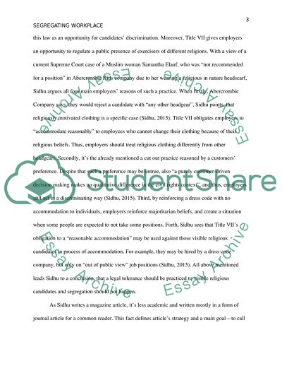 Segregating Workplace by Religion by Davinder S. Sidhu