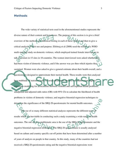 Critique of Factors Impacting Domestic Violence