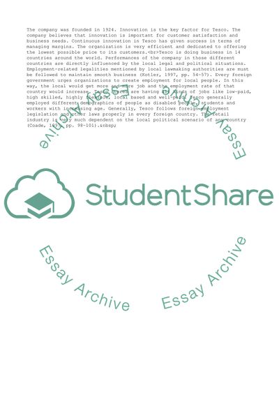 Business Strategy Implemented at TESCO