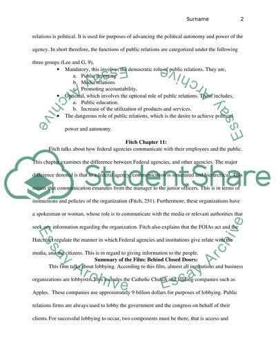 Public Affair class summary