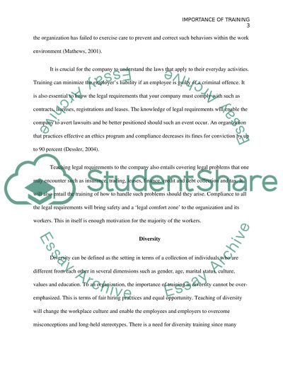 Importance of training in legal requirements, diversity, employee growth