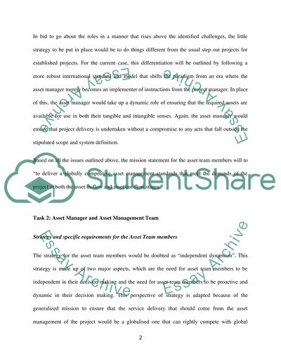 Strategy and specific requirements for the Asset Team members