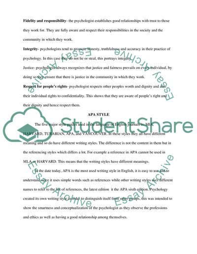 The Code of Ethics used by Psychologists