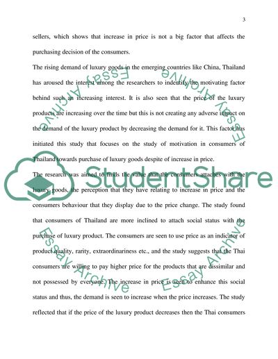 Motivation in Consumers of Thailand to Purchase of Luxury Goods despite Increase in Price