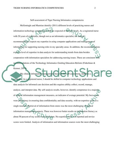 Self assessment of Tiger Nursing informatics competencies