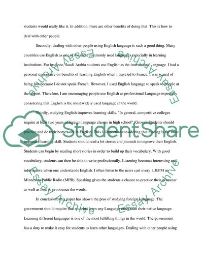 Two of years studying a foreign language should be required in high school