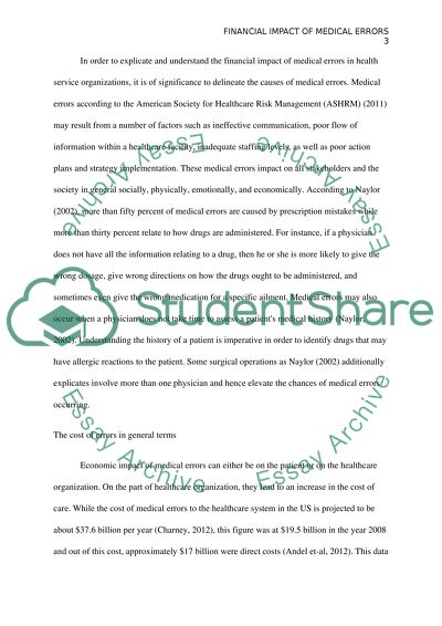 The Financial Impact of Medical Errors on Health Service Organizations