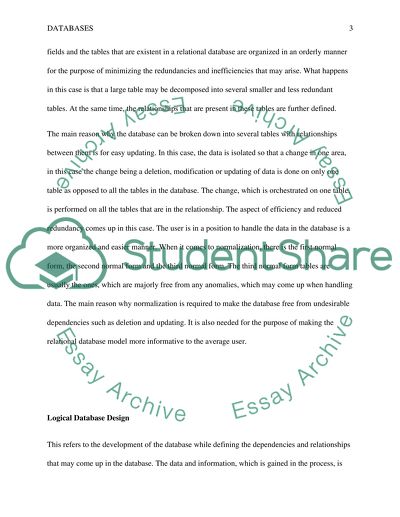 Analysis of Relational Databases