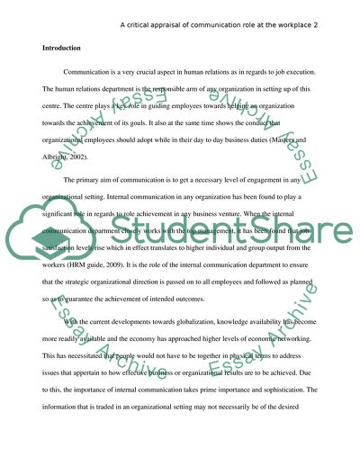 Communication Role at the Workplace