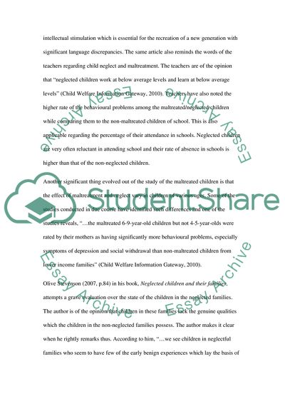 The Effect on Children Neglected or Actively Maltreated