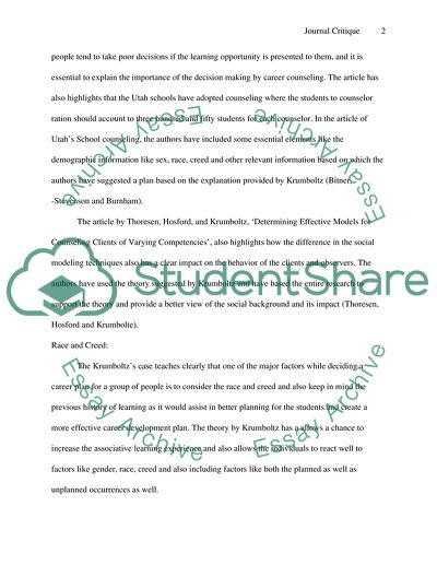 Krumboltzs Theory - Journal Critique