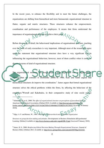 Behavioural implications of organisational structure