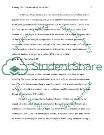 Adoption of the Sarbanes-Oxley Act of 2002
