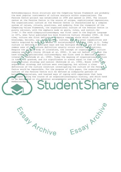 Organizational Culture of the Pennine Centre