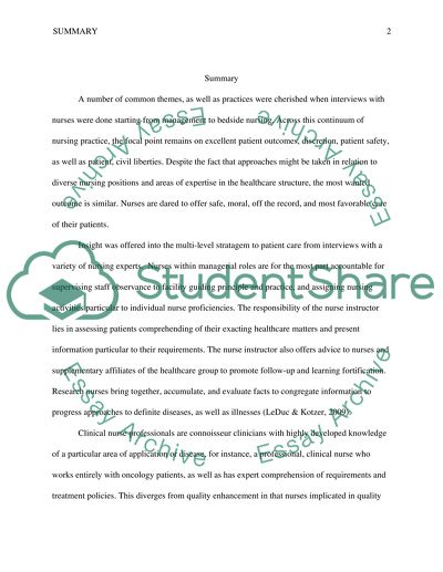 Summary of interviews with nurses