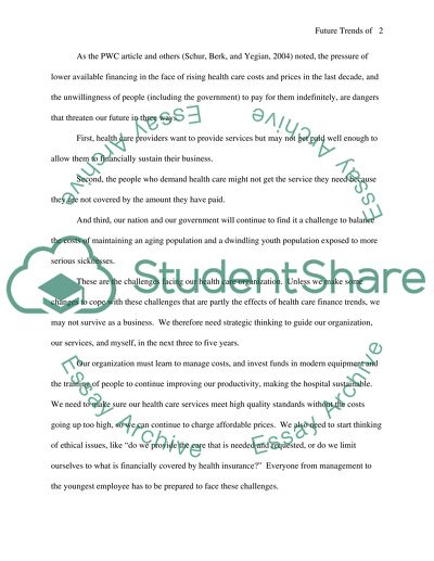 Future Trends of Health Care Finance