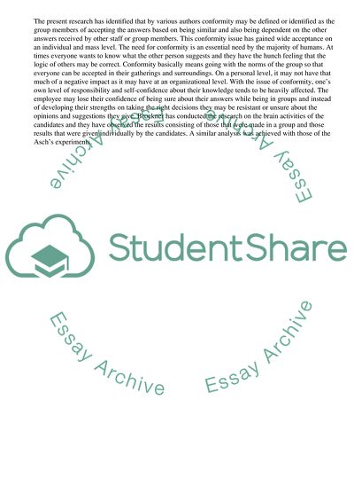 Applying Conformity in a Working Organisation