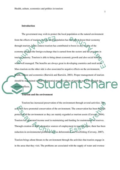 Health, Culture, Economics and Politics in Tourism