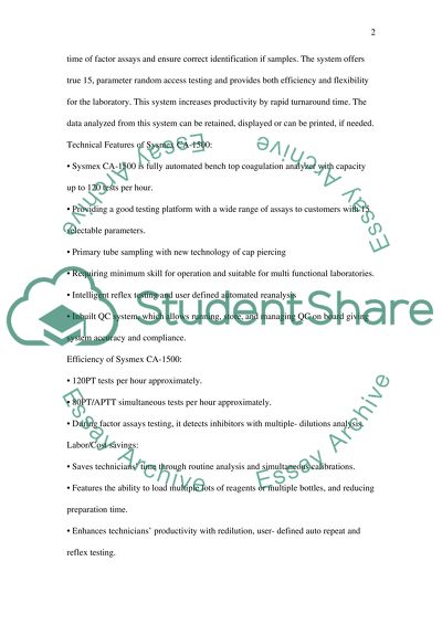 Method of validation and comparison between the sysmex CA1500 and sysmex CS2100i