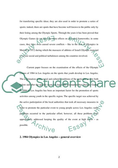 The Los Angeles 1984 Olympics: Outcome on Sports Youth Develop in Los Angeles