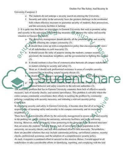 Preparation outline for the : Safety And Security in university campuses