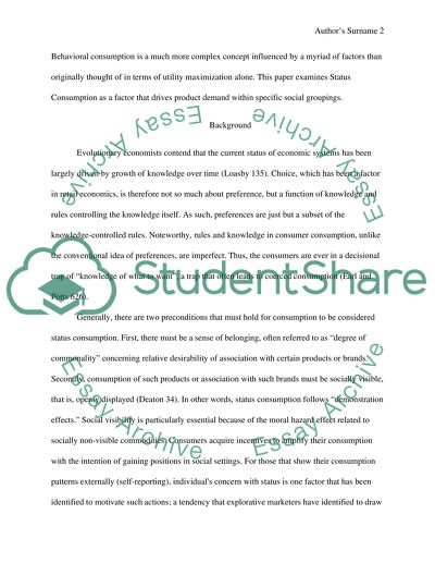 Status Consumption as a Factor in Product Demand